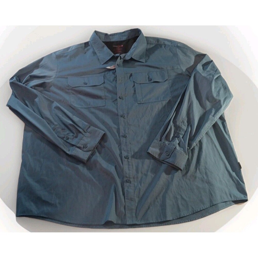 Swiss Tech Shirt Men 3XL Blue Black Checks Button Up Long Sleeve Pockets Stretch